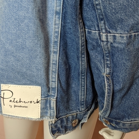 Patchwork by Stradivarius Oversized Two Tone Wash Denim Jacket size Small - Picture 12 of 14